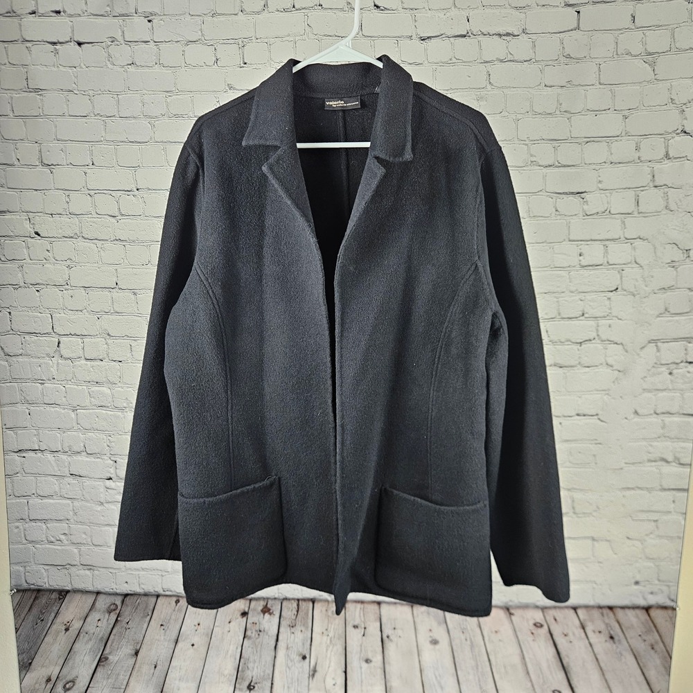 Valerie by Valerie Stevens Black Wool Blend Open Front Cardigan Jacket XL